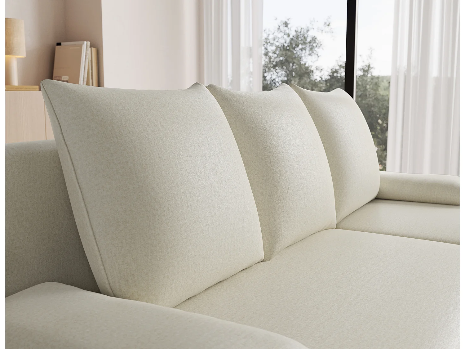 Canapé d’angle réversible convertible GARY en tissu côtelé – 206cm-Beige clair