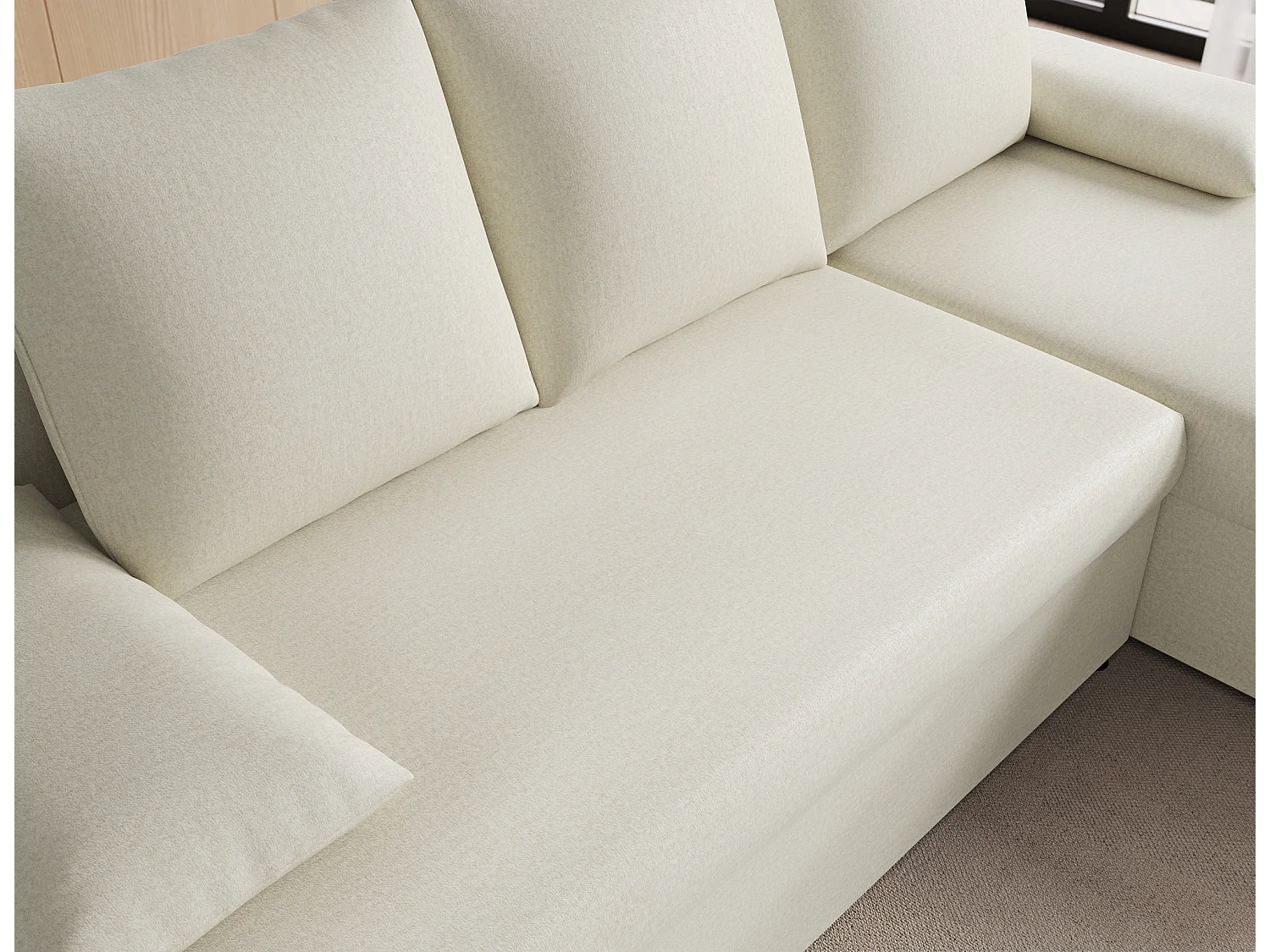 Canapé d’angle réversible convertible GARY en tissu côtelé – 206cm-Beige clair