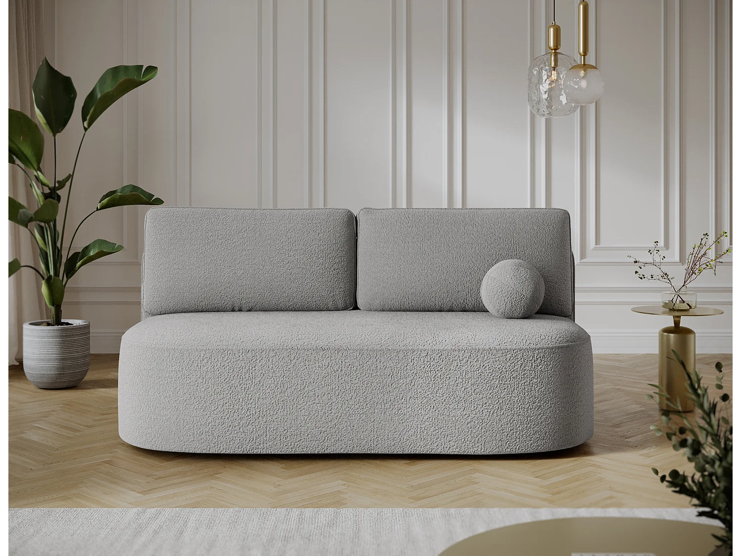 Canapé convertible 2 places KOURA tissu doux avec coffre – 193cm-Gris clair chiné