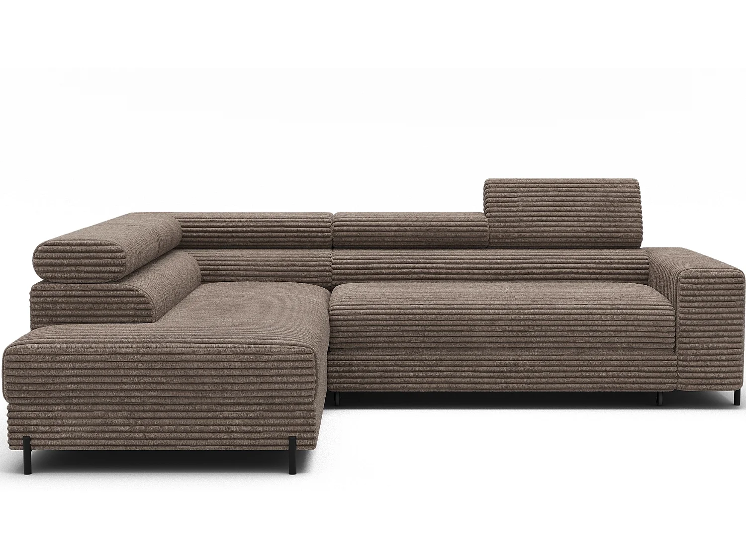 Canapé d’angle convertible KOLEZO en tissu côtelé avec coffre et têtières réglables – 274cm-Marron-angle gauche