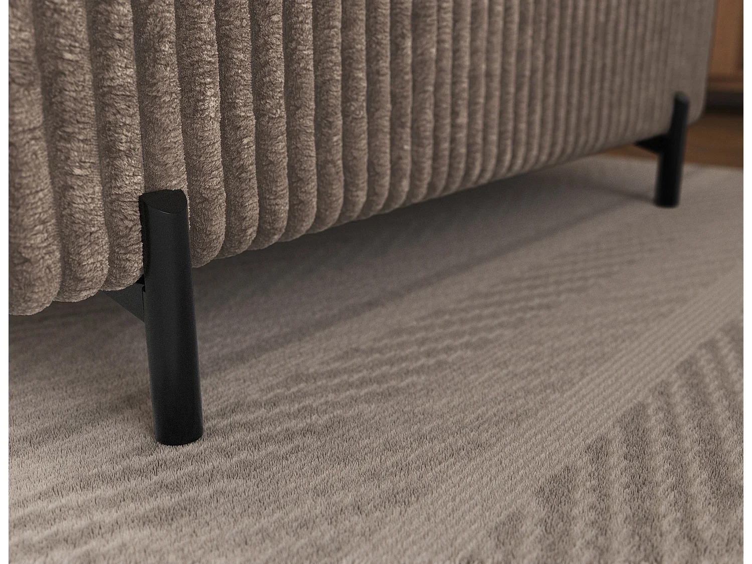 Canapé d’angle convertible KOLEZO en tissu côtelé avec coffre et têtières réglables – 274cm-Marron-angle gauche