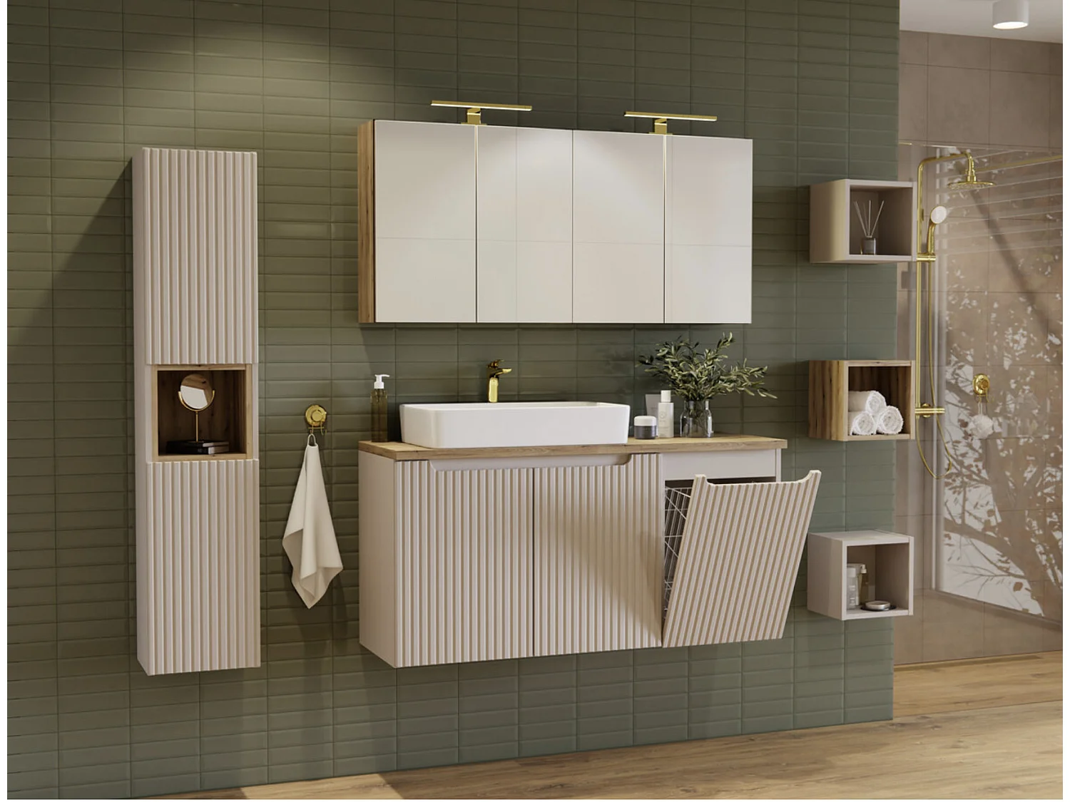 Meuble suspendu 2 portes avec vasque encastrée NOVA-Taupe-Largeur 80 cm
