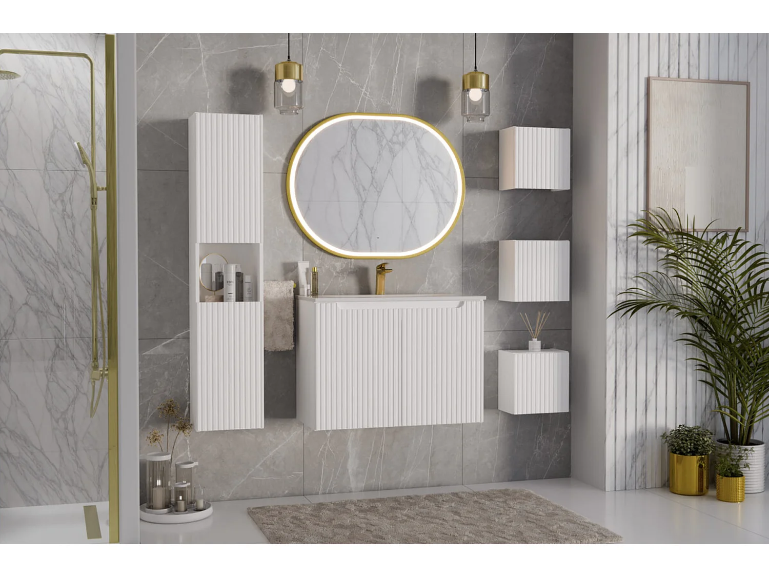 Meuble suspendu 2 portes avec vasque encastrée NOVA-Taupe-Largeur 80 cm