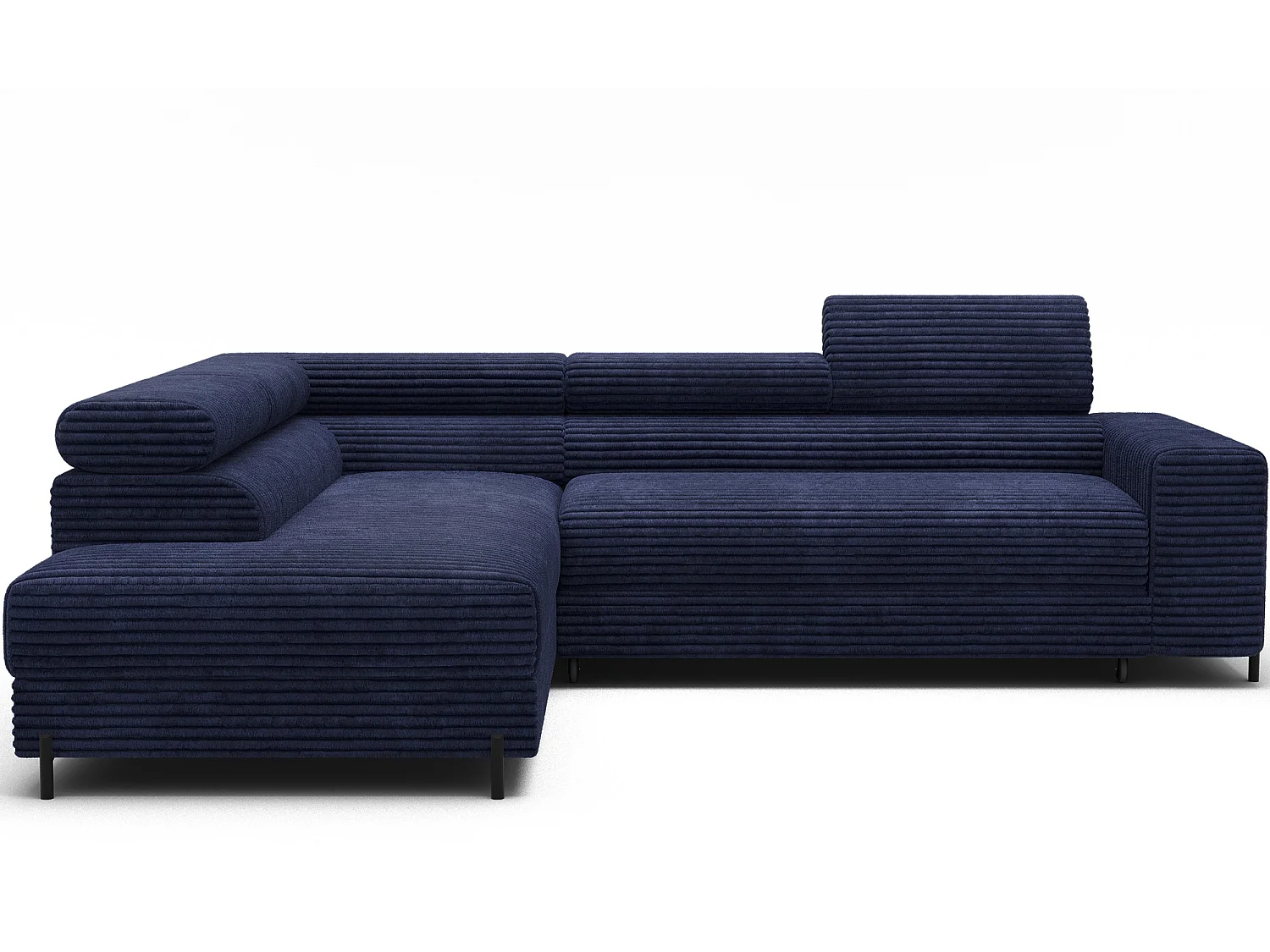 Canapé d’angle convertible KOLEZO en tissu côtelé avec coffre et têtières réglables – 274cm-Bleu-angle gauche