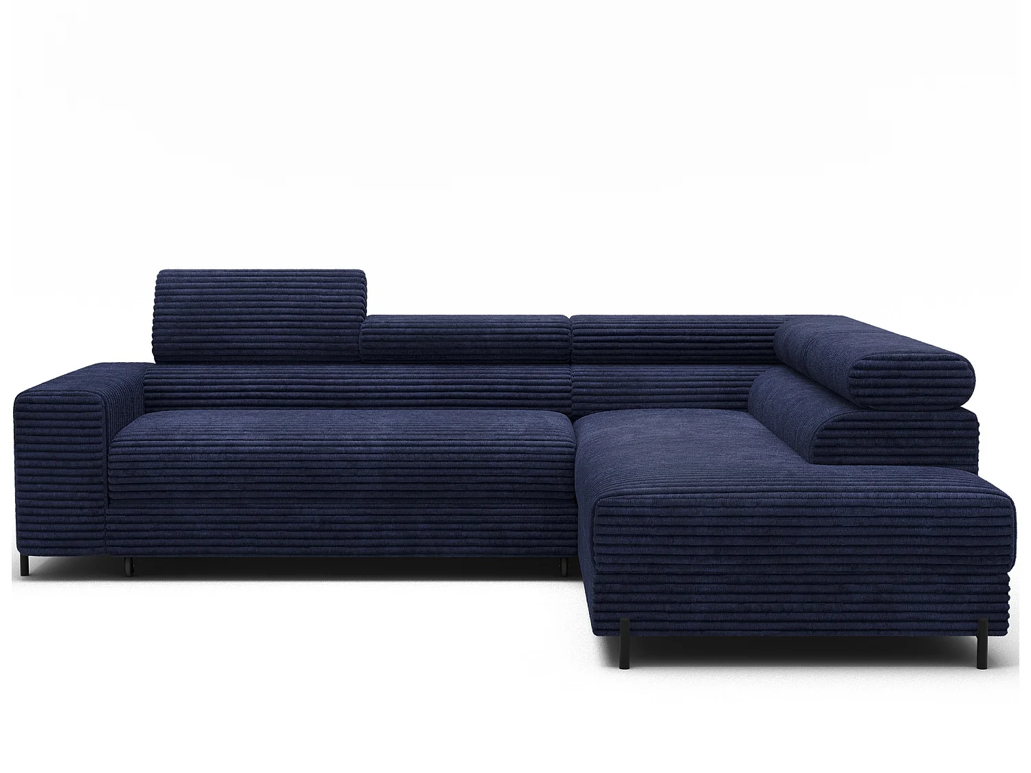 Canapé d’angle convertible KOLEZO en tissu côtelé avec coffre et têtières réglables – 274cm-Bleu-angle droit