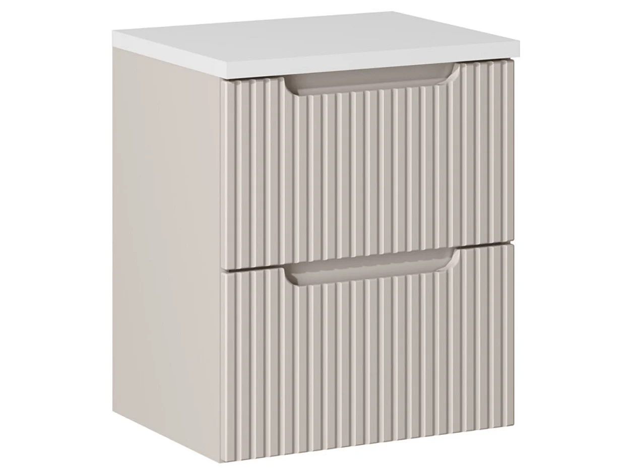 Meuble sous vasque suspendu 2 tiroirs avec plan NOVA-Taupe-Plateau Blanc-Largeur 50 cm