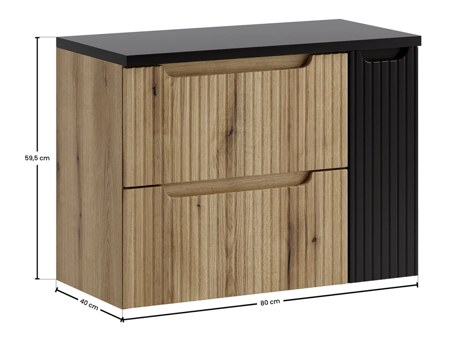 Ensemble meuble salle de bain suspendu NOVA Chêne naturel 80cm-Naturel/Noir