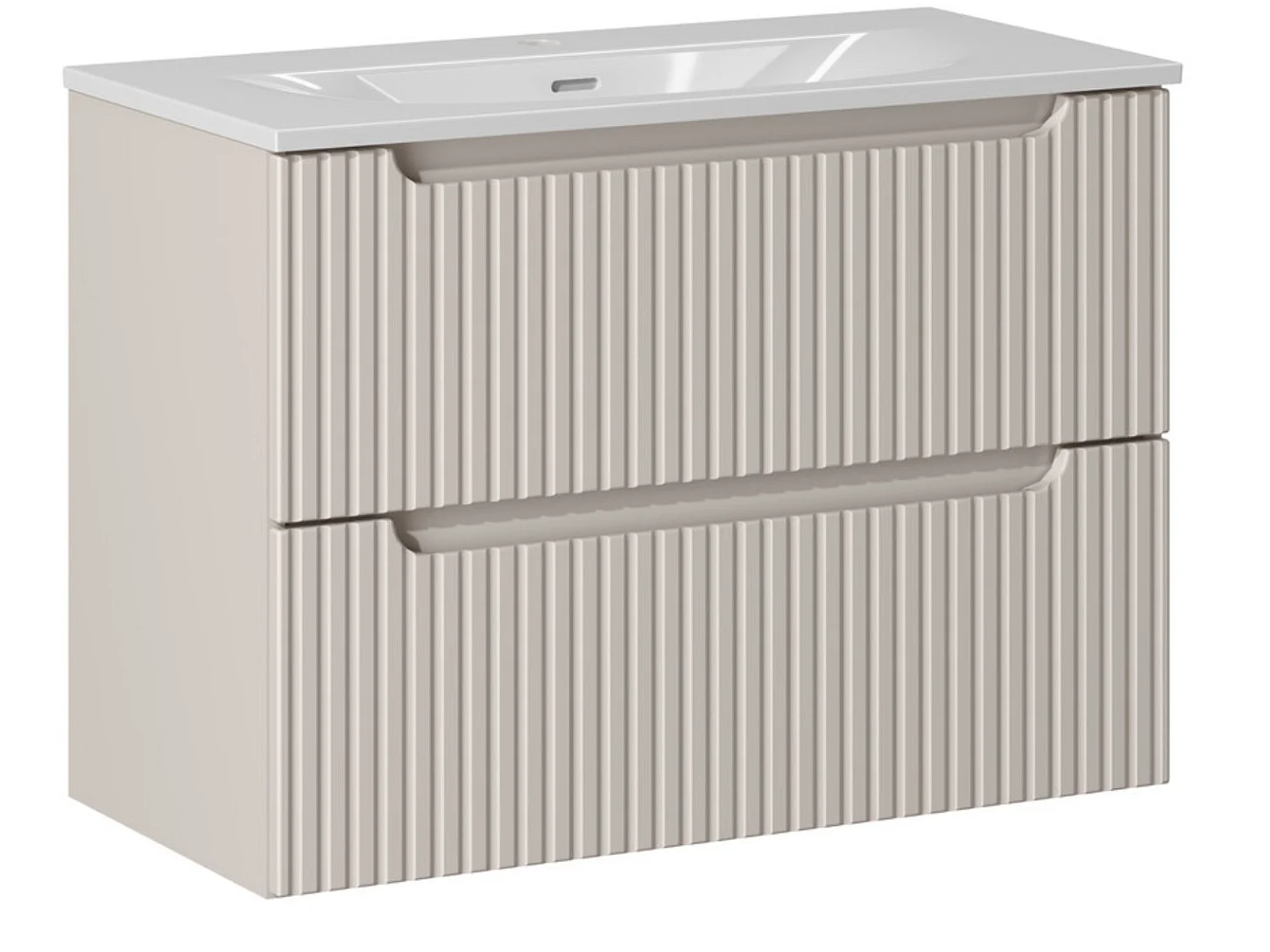 Meuble suspendu 2 tiroirs avec vasque encastrée NOVA-Taupe-Largeur 80 cm