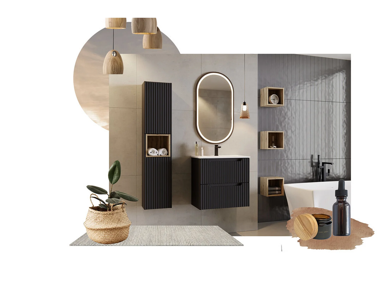 Mueble de baño suspendido NOVA de 80 cm con encimera y lavabo ovalado.-