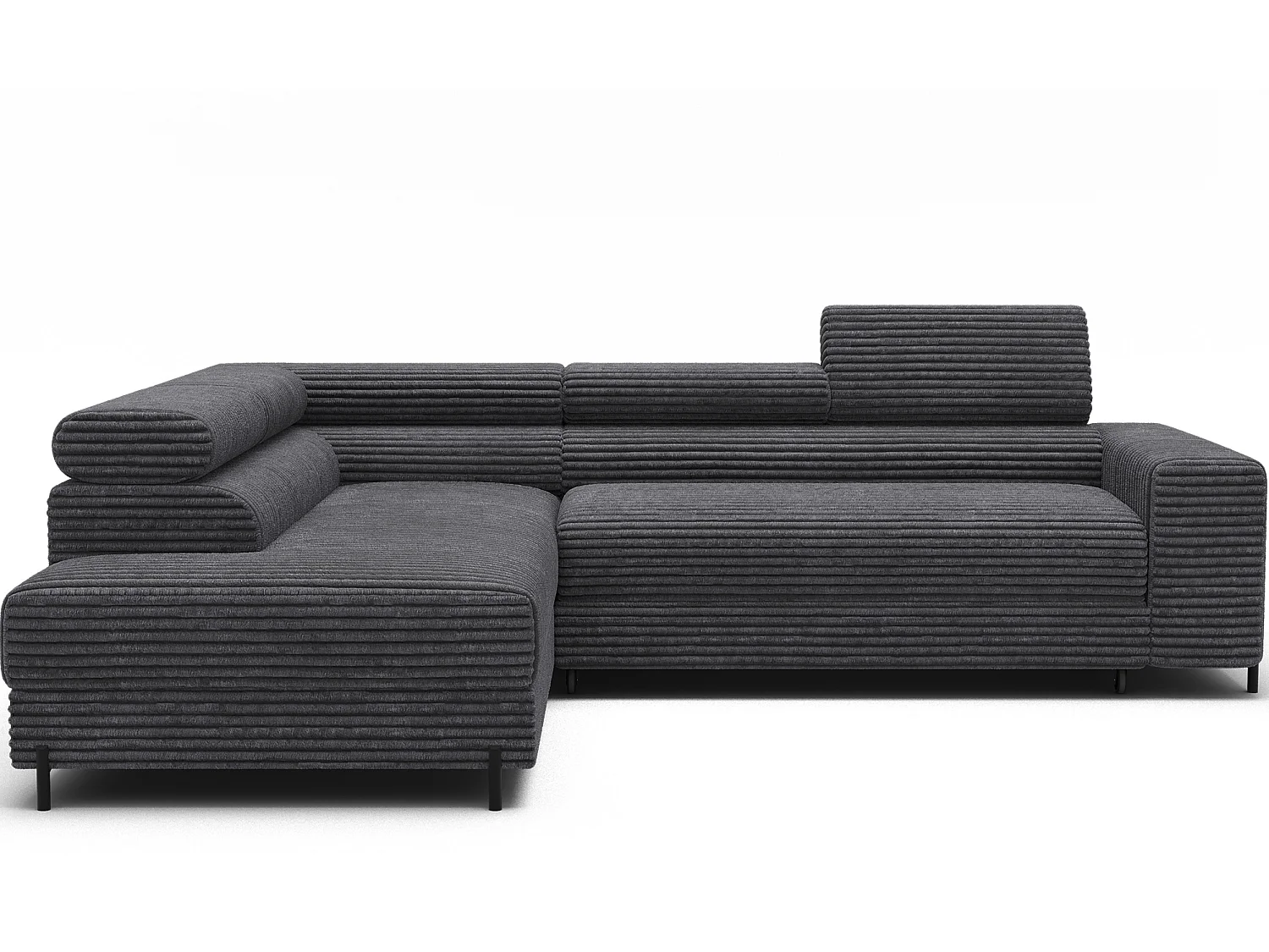 Canapé d’angle convertible KOLEZO en tissu côtelé avec coffre et têtières réglables – 274cm-Gris-angle gauche