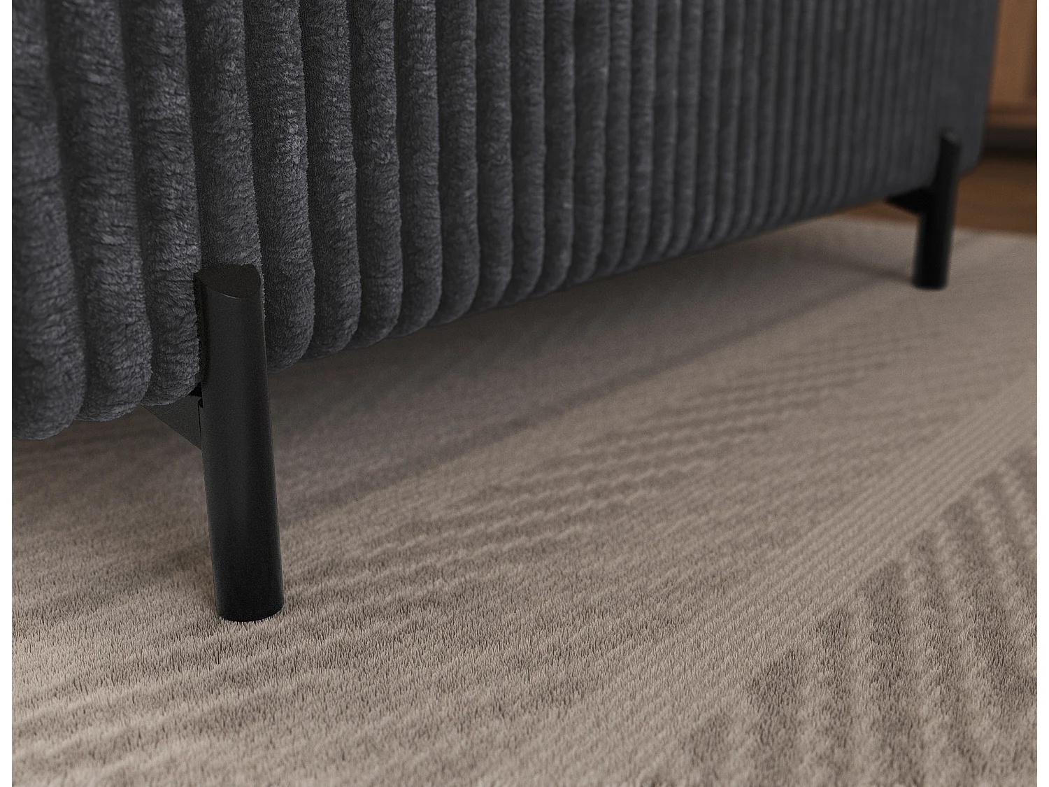 Canapé d’angle convertible KOLEZO en tissu côtelé avec coffre et têtières réglables – 274cm-Gris-angle gauche