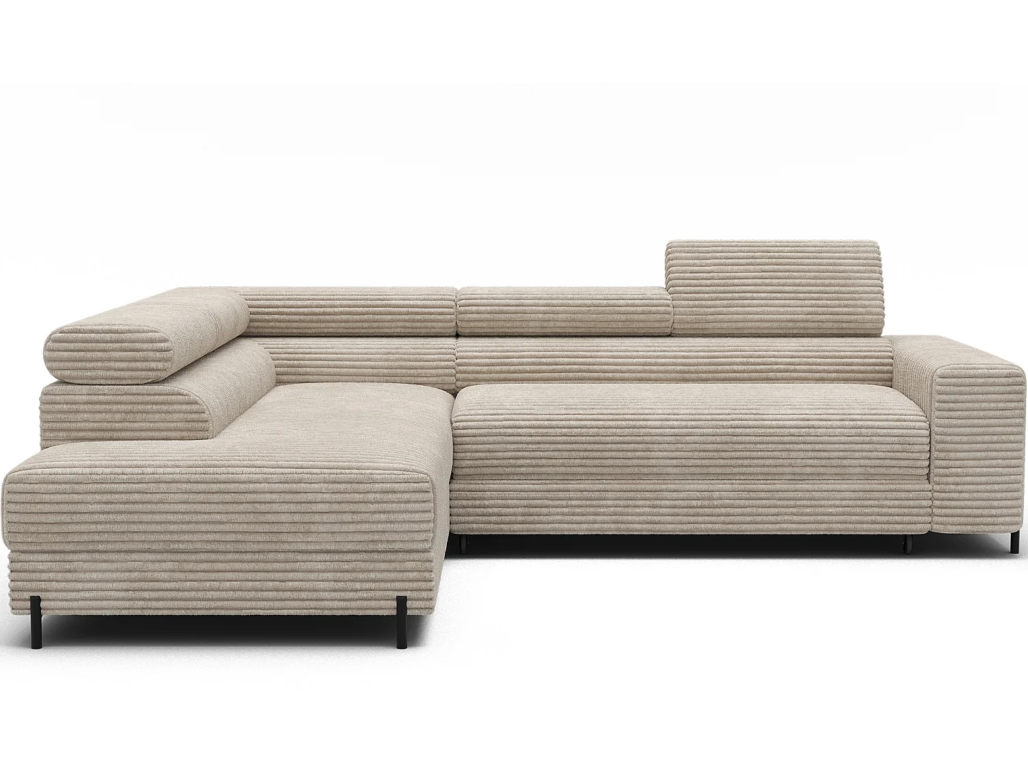 Canapé d’angle convertible KOLEZO en tissu côtelé avec coffre et têtières réglables – 274cm-Beige-angle gauche