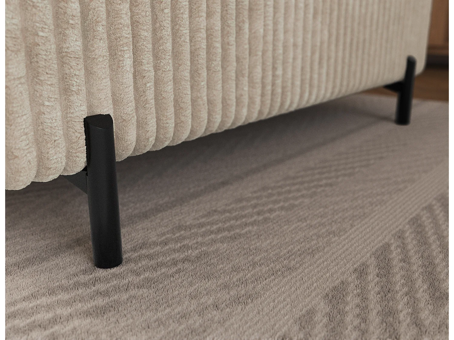 Canapé d’angle convertible KOLEZO en tissu côtelé avec coffre et têtières réglables – 274cm-Beige-angle gauche