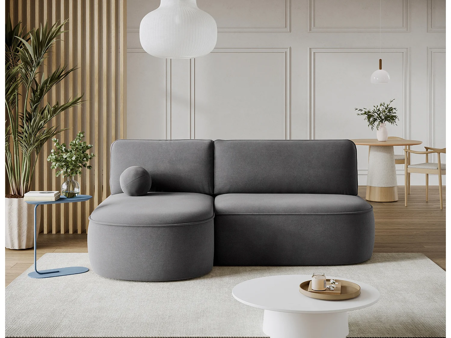 Canapé d’angle convertible VERNA en tissu – 220cm-Gris foncé-angle gauche