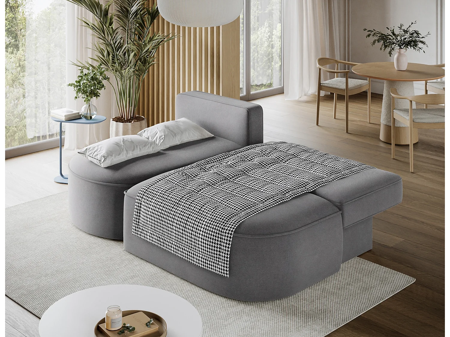 Canapé d’angle convertible VERNA en tissu – 220cm-Gris foncé-angle gauche