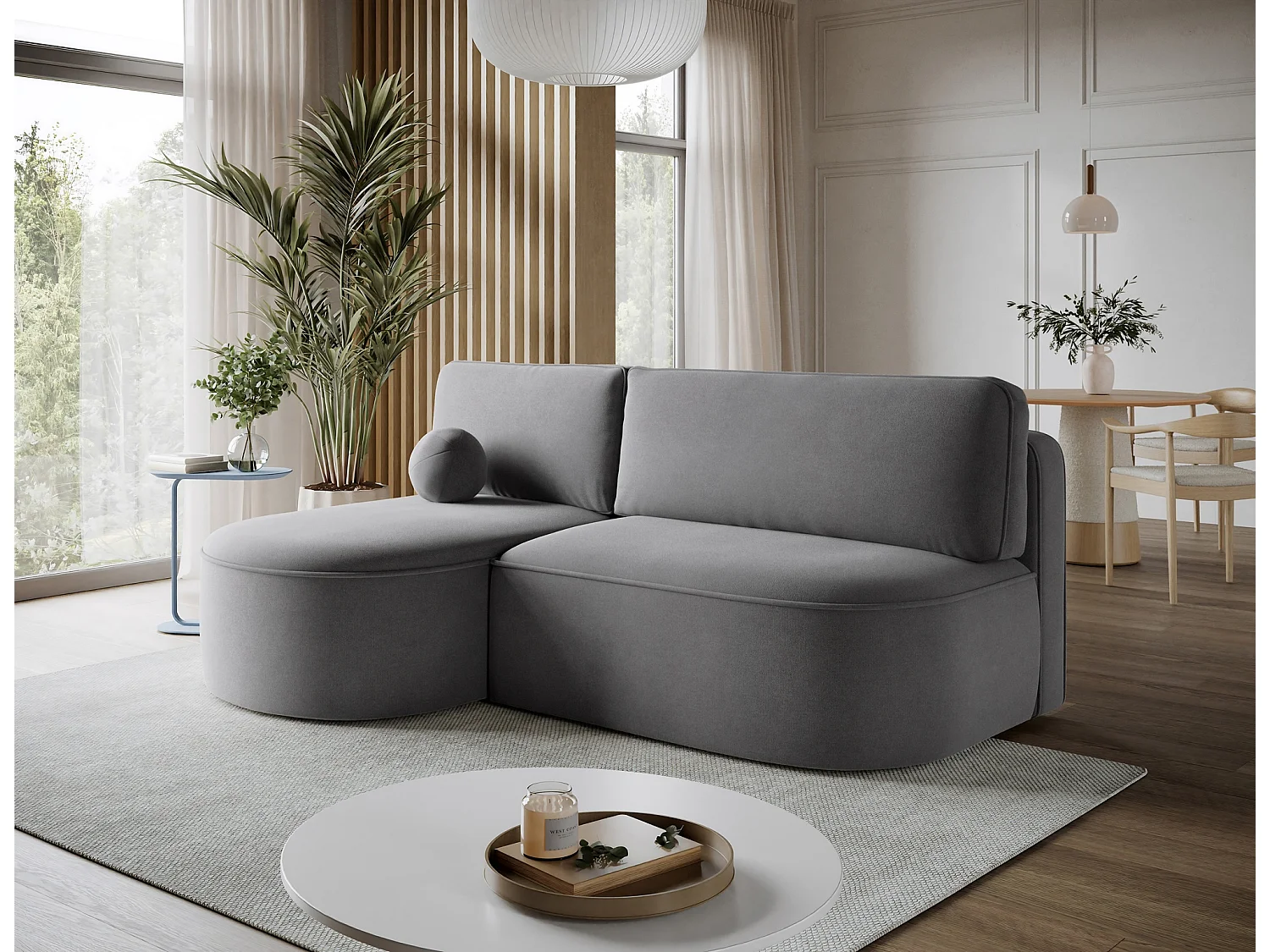 Canapé d’angle convertible VERNA en tissu – 220cm-Gris foncé-angle gauche