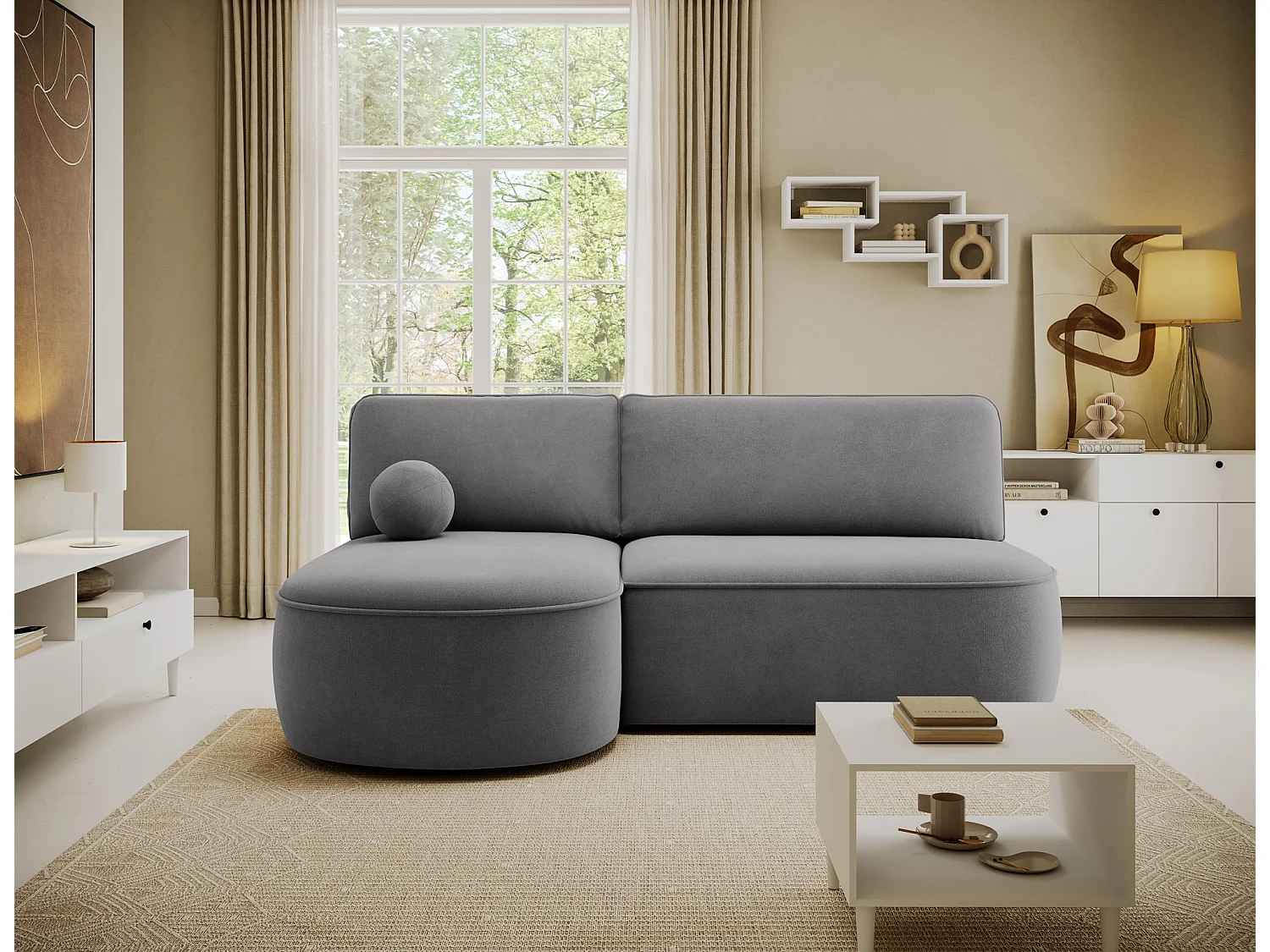 Canapé d’angle convertible VERNA en tissu – 220cm-Gris foncé-angle gauche