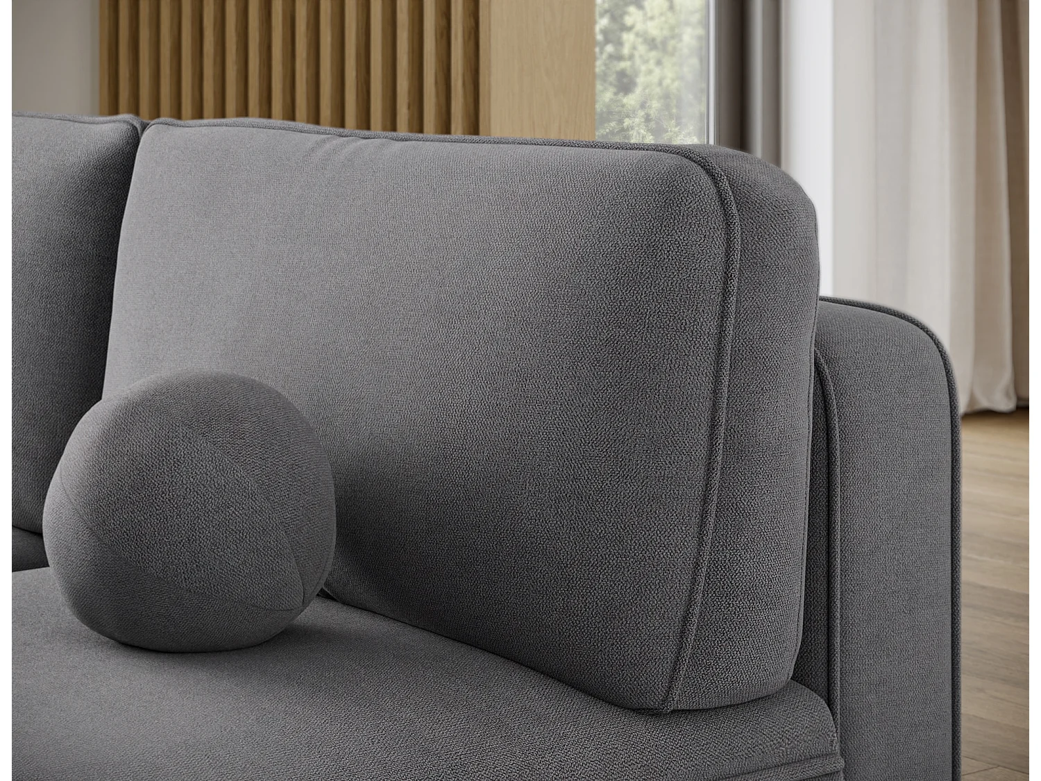 Canapé d’angle convertible VERNA en tissu – 220cm-Gris foncé-angle gauche