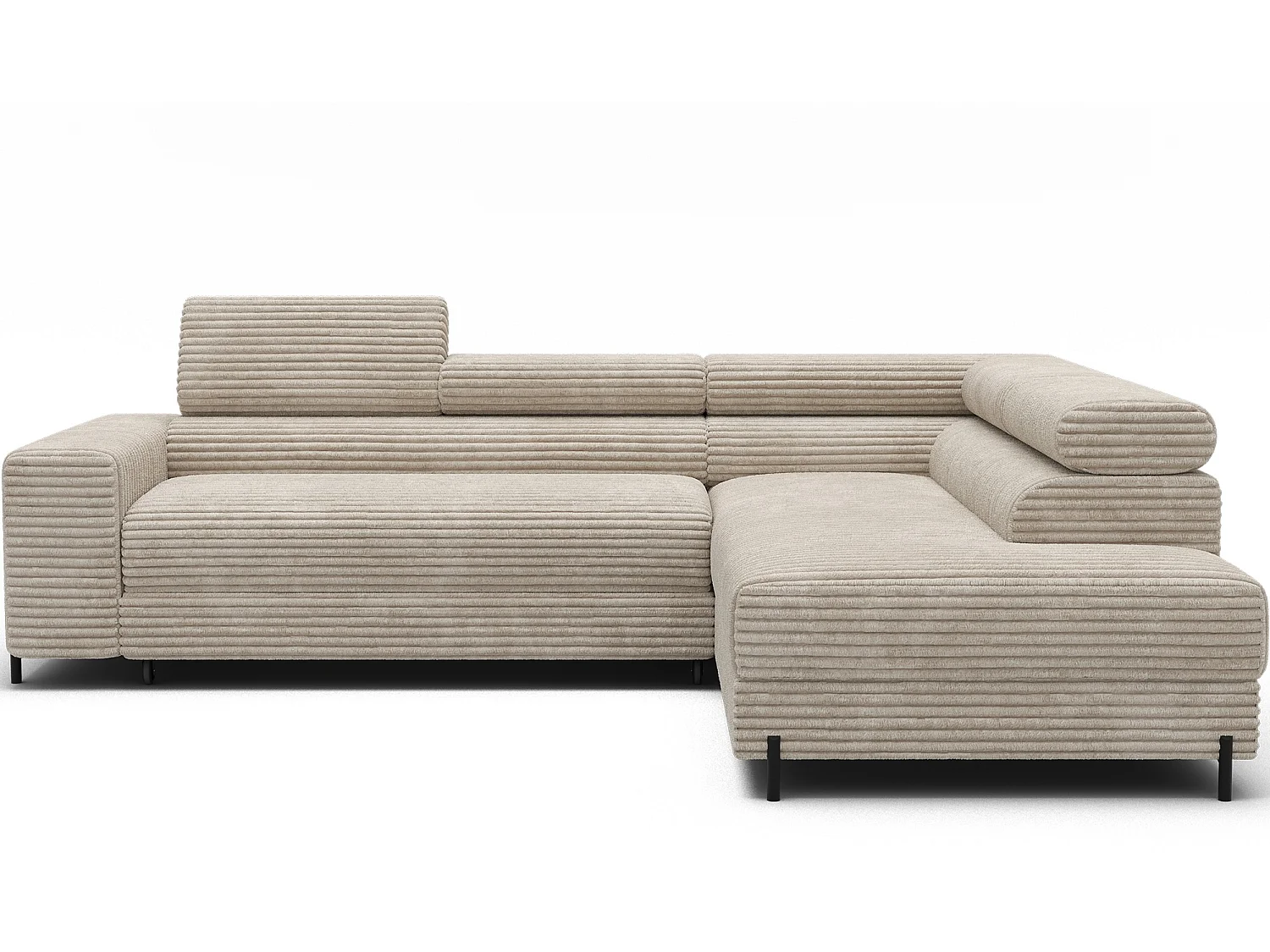 Canapé d’angle convertible KOLEZO en tissu côtelé avec coffre et têtières réglables – 274cm-Beige-angle droit