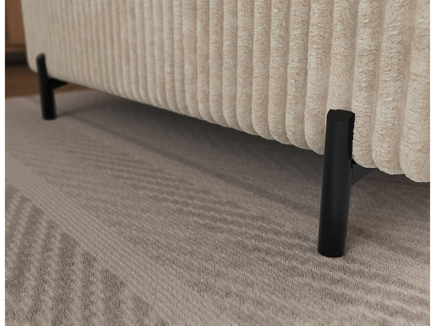 Canapé d’angle convertible KOLEZO en tissu côtelé avec coffre et têtières réglables – 274cm-Beige-angle droit