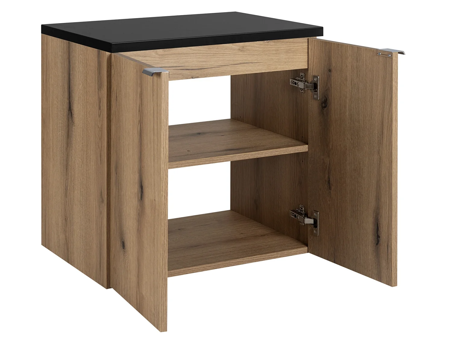 Meuble sous-vasque suspendu 2 portes avec plan NOVA OAK – Naturel et rangement pratique-Naturel/Noir-Largeur 50 cm