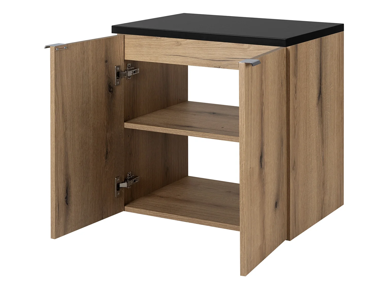 Meuble sous-vasque suspendu 2 portes avec plan NOVA OAK – Naturel et rangement pratique-Naturel/Noir-Largeur 50 cm