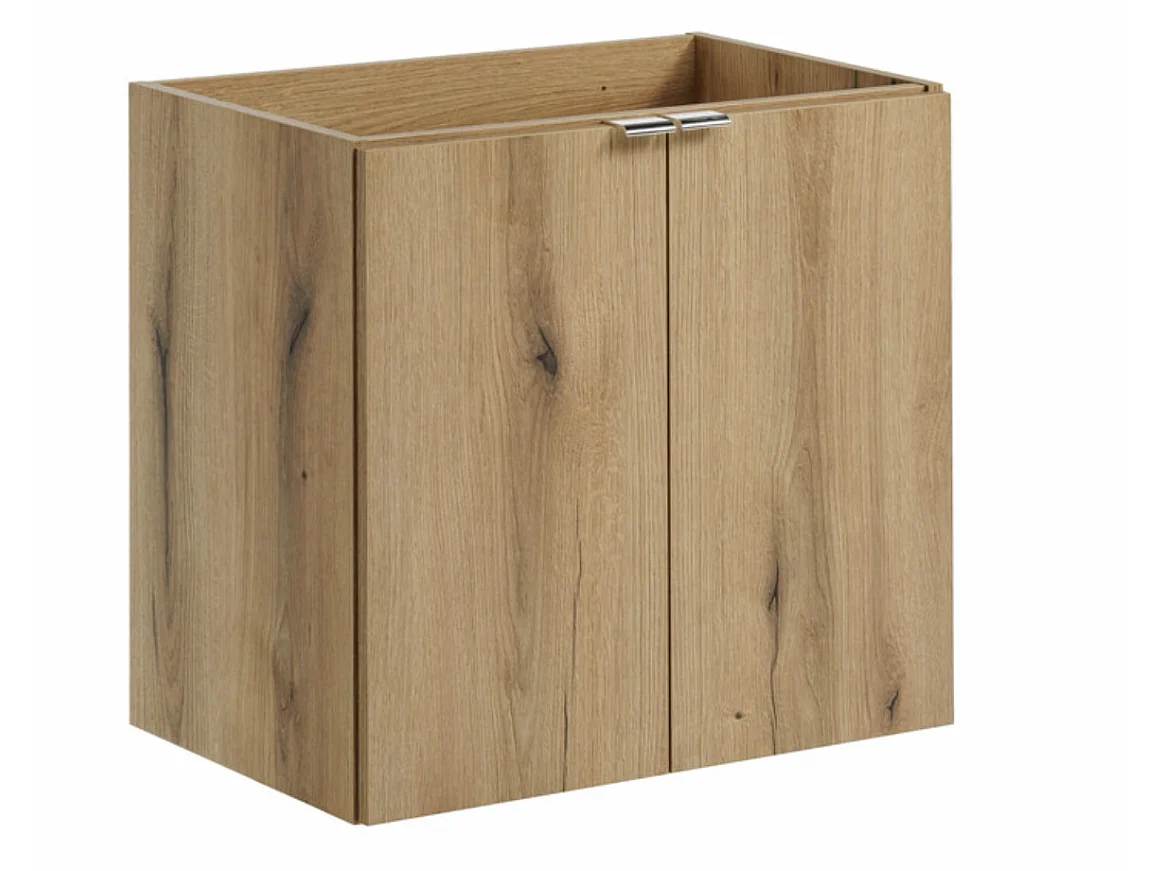 Meuble sous-vasque suspendu 2 portes avec plan NOVA OAK – Naturel et rangement pratique-Naturel/Noir-Largeur 50 cm