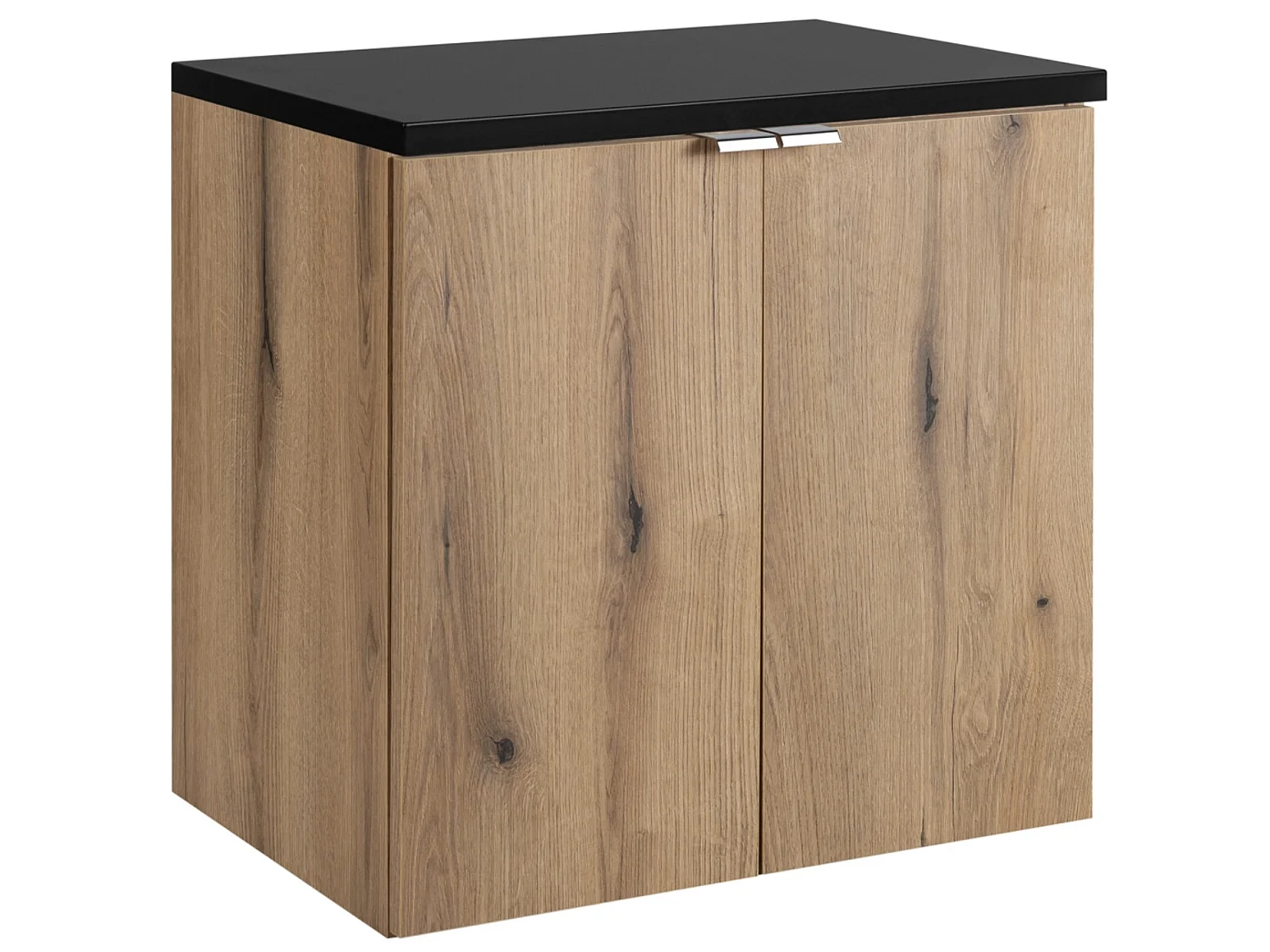 Meuble sous-vasque suspendu 2 portes avec plan NOVA OAK – Naturel et rangement pratique-Naturel/Noir-Largeur 50 cm