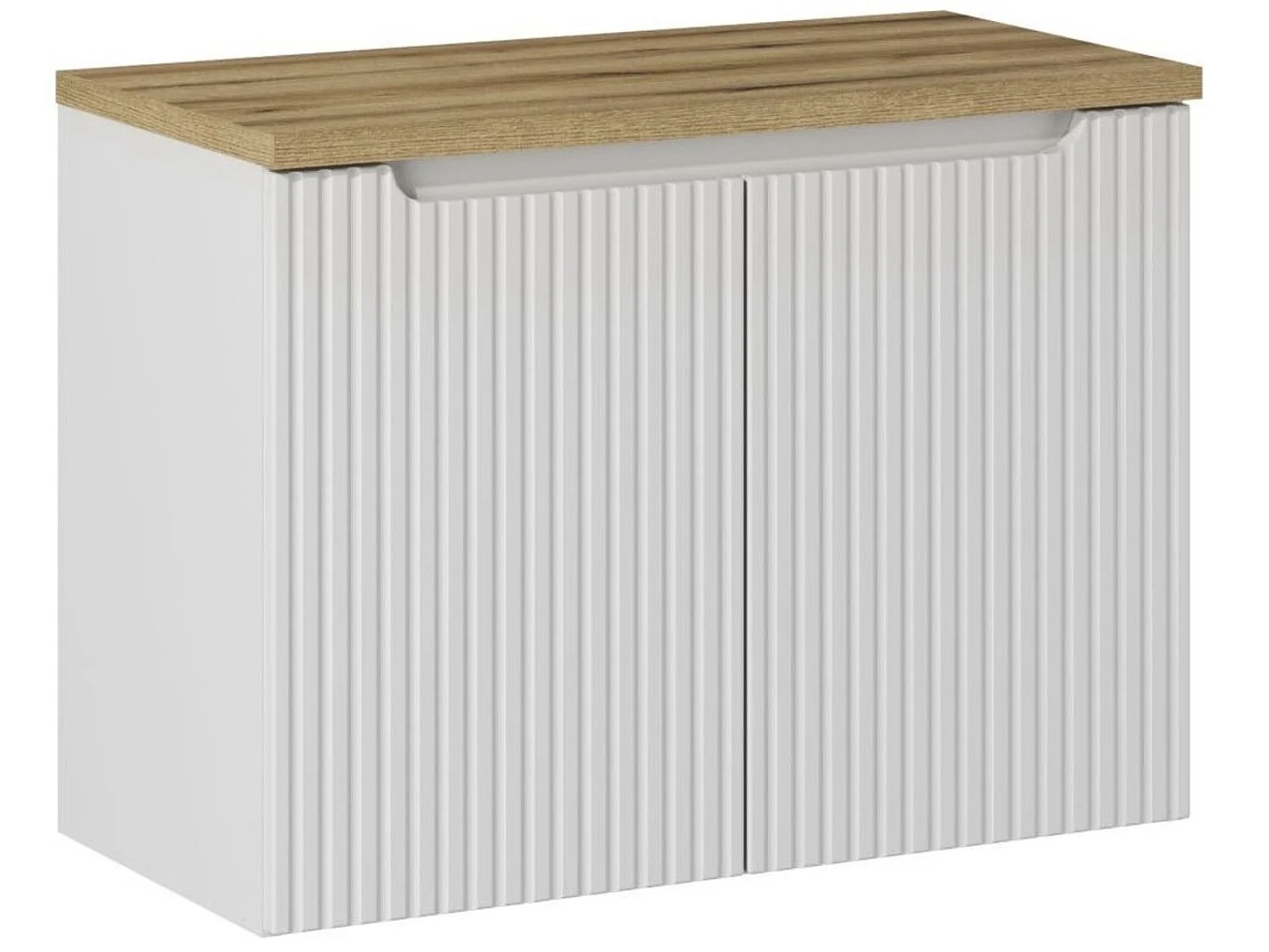 Meuble sous vasque suspendu 2 portes avec plan NOVA-Blanc-Plateau Naturel-Largeur 80 cm