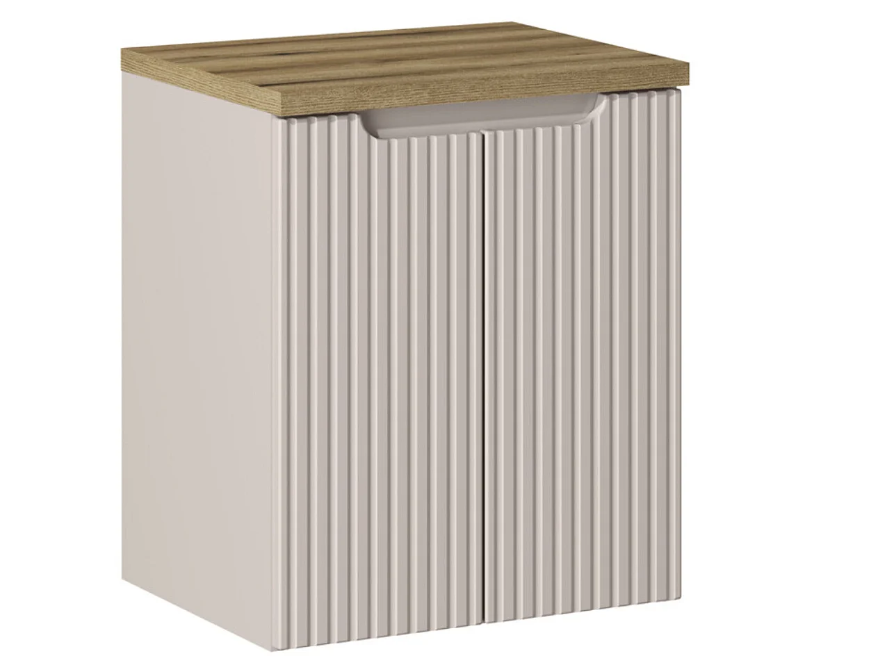 Meuble sous vasque suspendu 2 portes avec plan NOVA-Taupe-Plateau Naturel-Largeur 50 cm