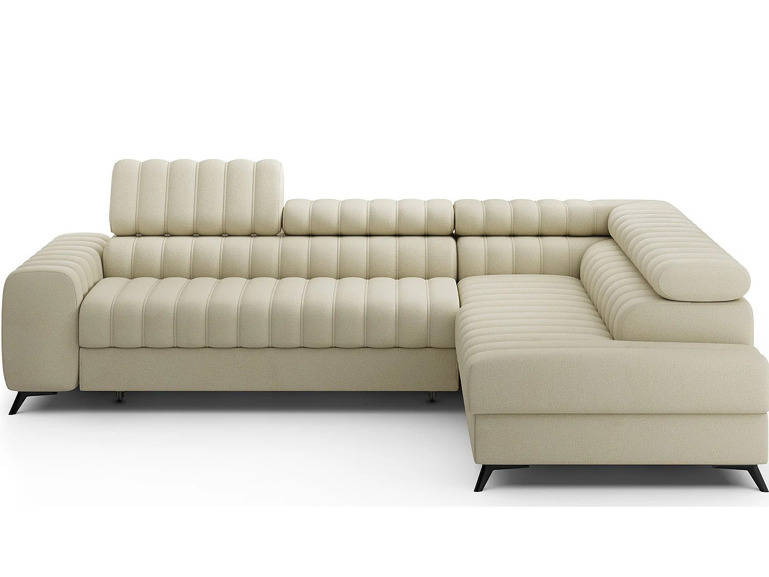 Canapé d’angle convertible KANDO en tissu texturé – 269cm-Beige clair-angle droit