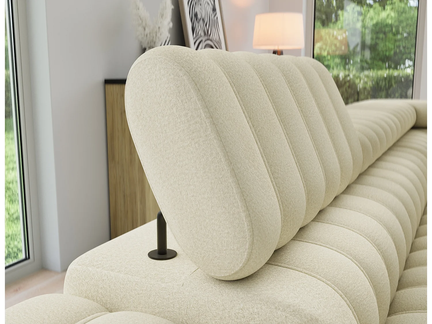 Canapé d’angle convertible KANDO en tissu texturé – 269cm-Beige clair-angle droit