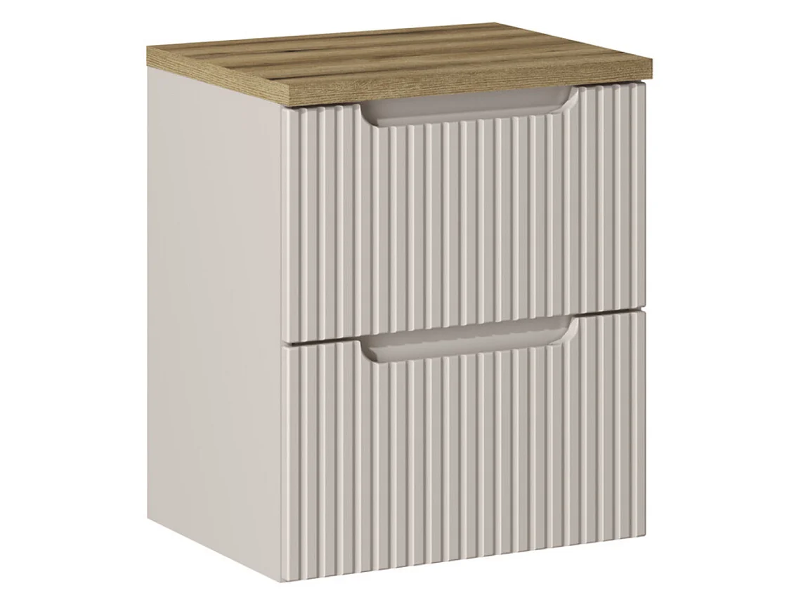 Meuble sous vasque suspendu 2 tiroirs avec plan NOVA-Taupe-Plateau Naturel-Largeur 50 cm