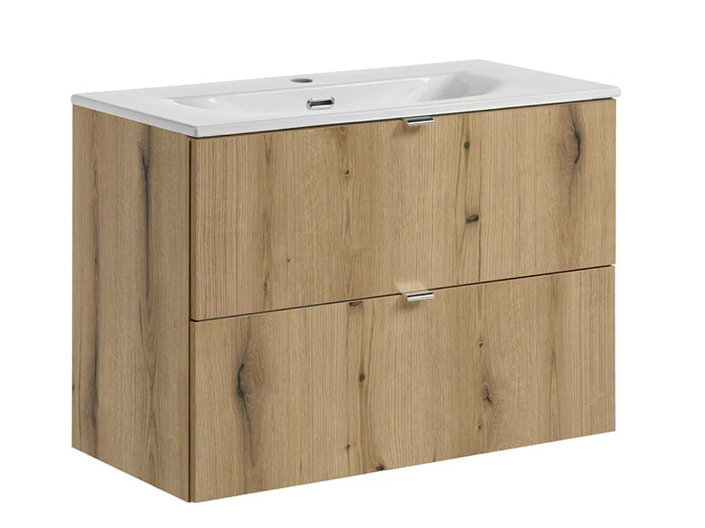 Ensemble meuble salle de bain suspendu 2 tiroirs avec vasque encastrée NOVA OAK-Largeur 80 cm