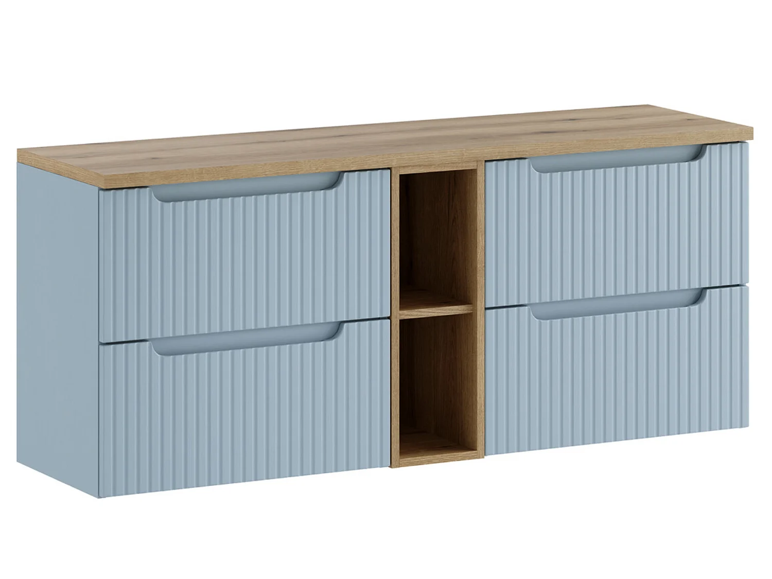Mueble de baño suspendido NOVA Denim de 140 cm: elegancia contemporánea y almacenamiento inteligente.