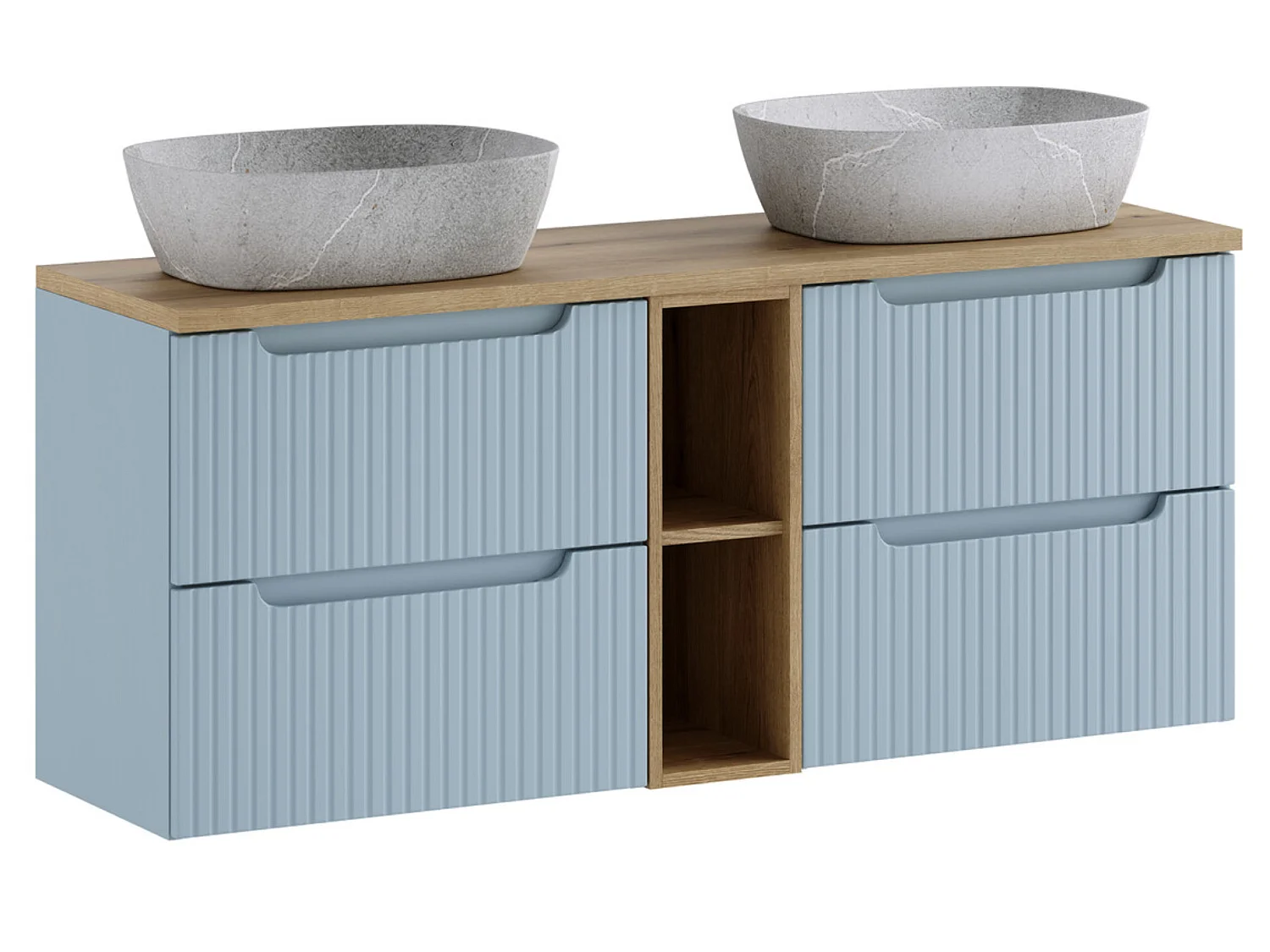 Mueble de baño suspendido NOVA Denim de 140 cm: elegancia contemporánea y almacenamiento inteligente.