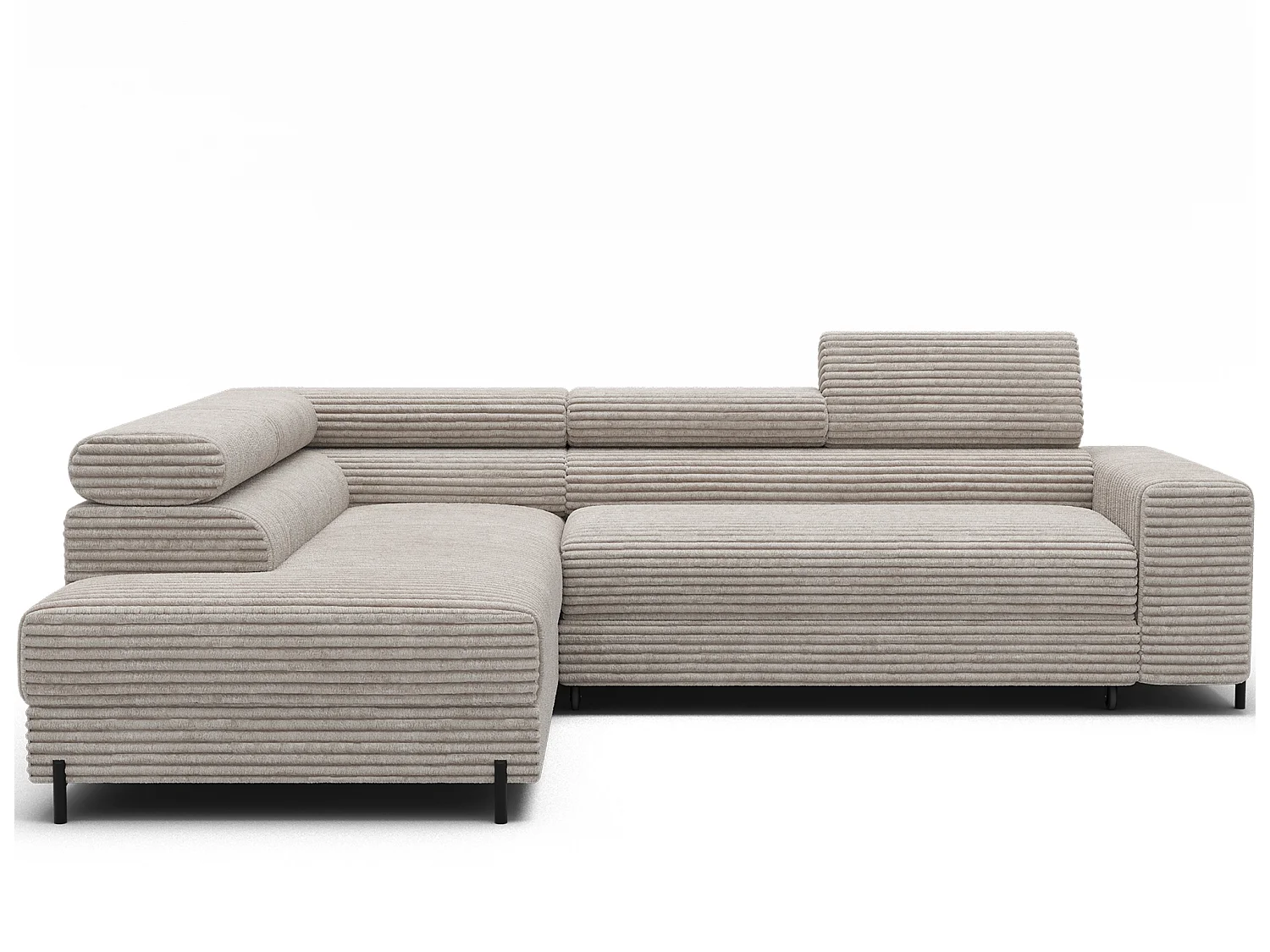 Canapé d’angle convertible KOLEZO en tissu côtelé avec coffre et têtières réglables – 274cm-Blanc brillant-angle gauche