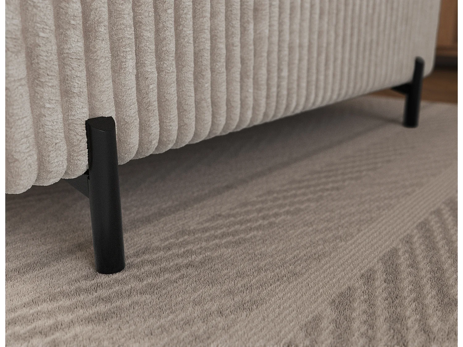 Canapé d’angle convertible KOLEZO en tissu côtelé avec coffre et têtières réglables – 274cm-Blanc brillant-angle gauche