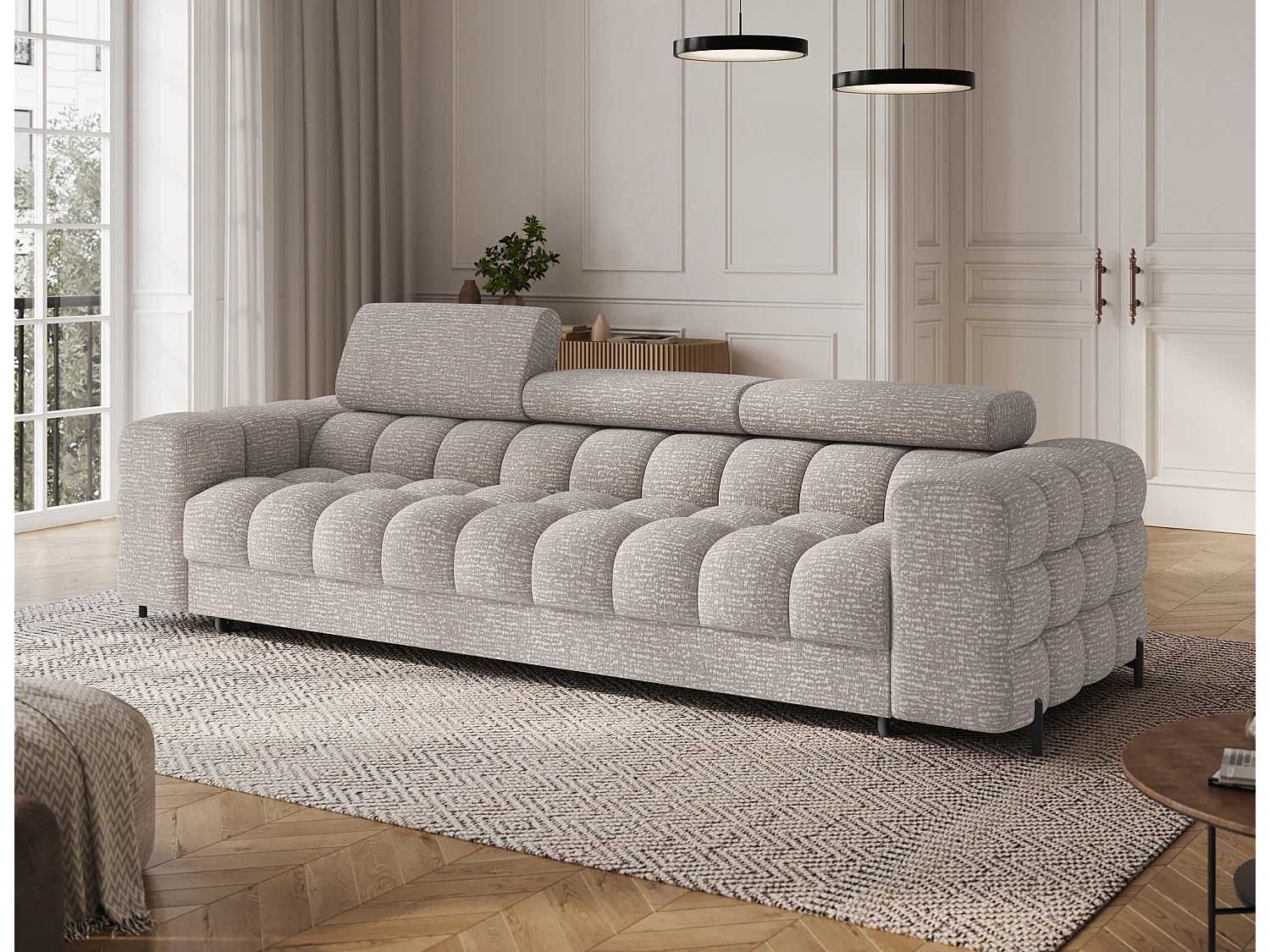 Canapé convertible 3 places MARGO en tissu – 175cm-Beige/Taupe