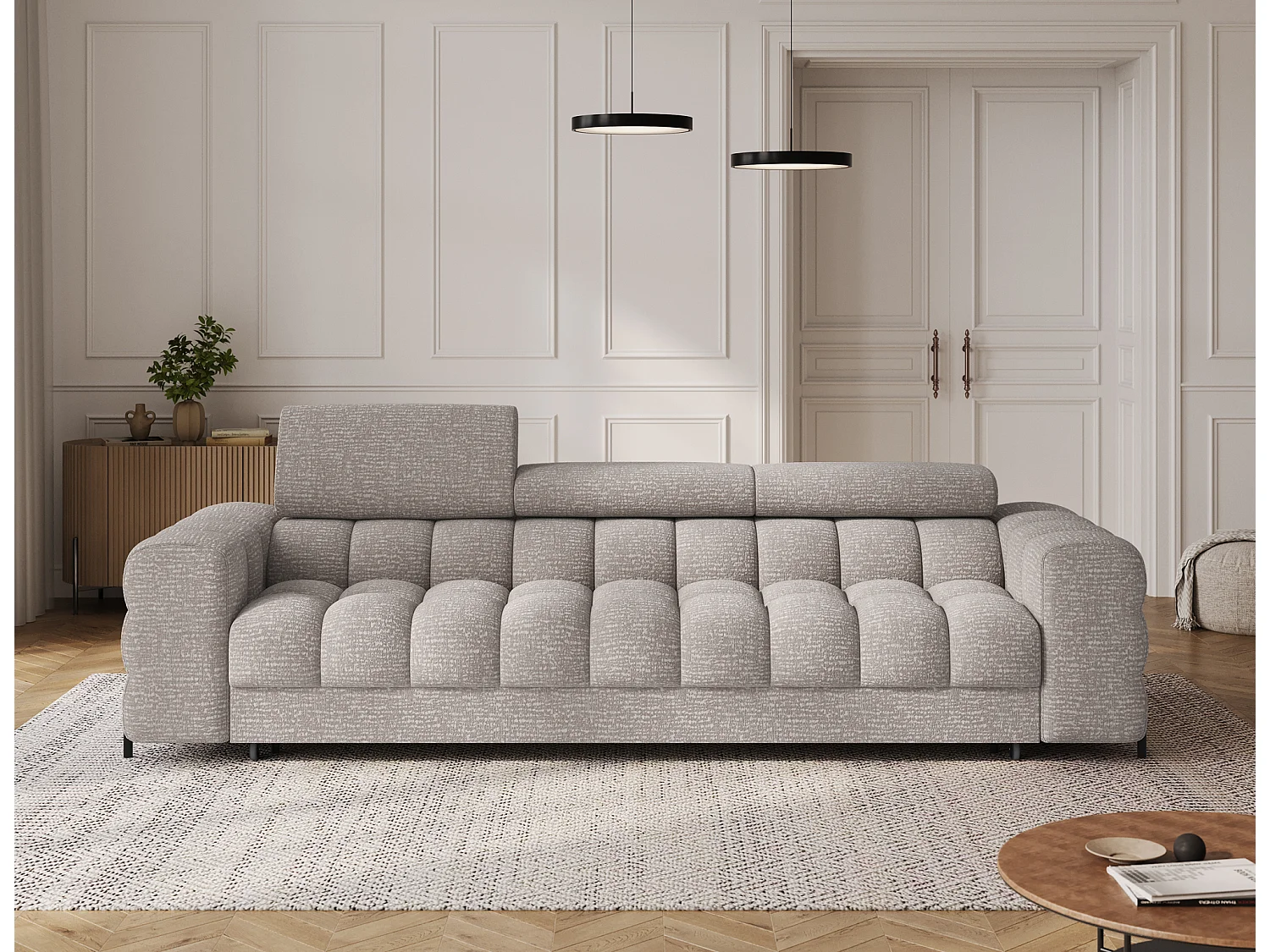 Canapé convertible 3 places MARGO en tissu – 175cm-Beige/Taupe