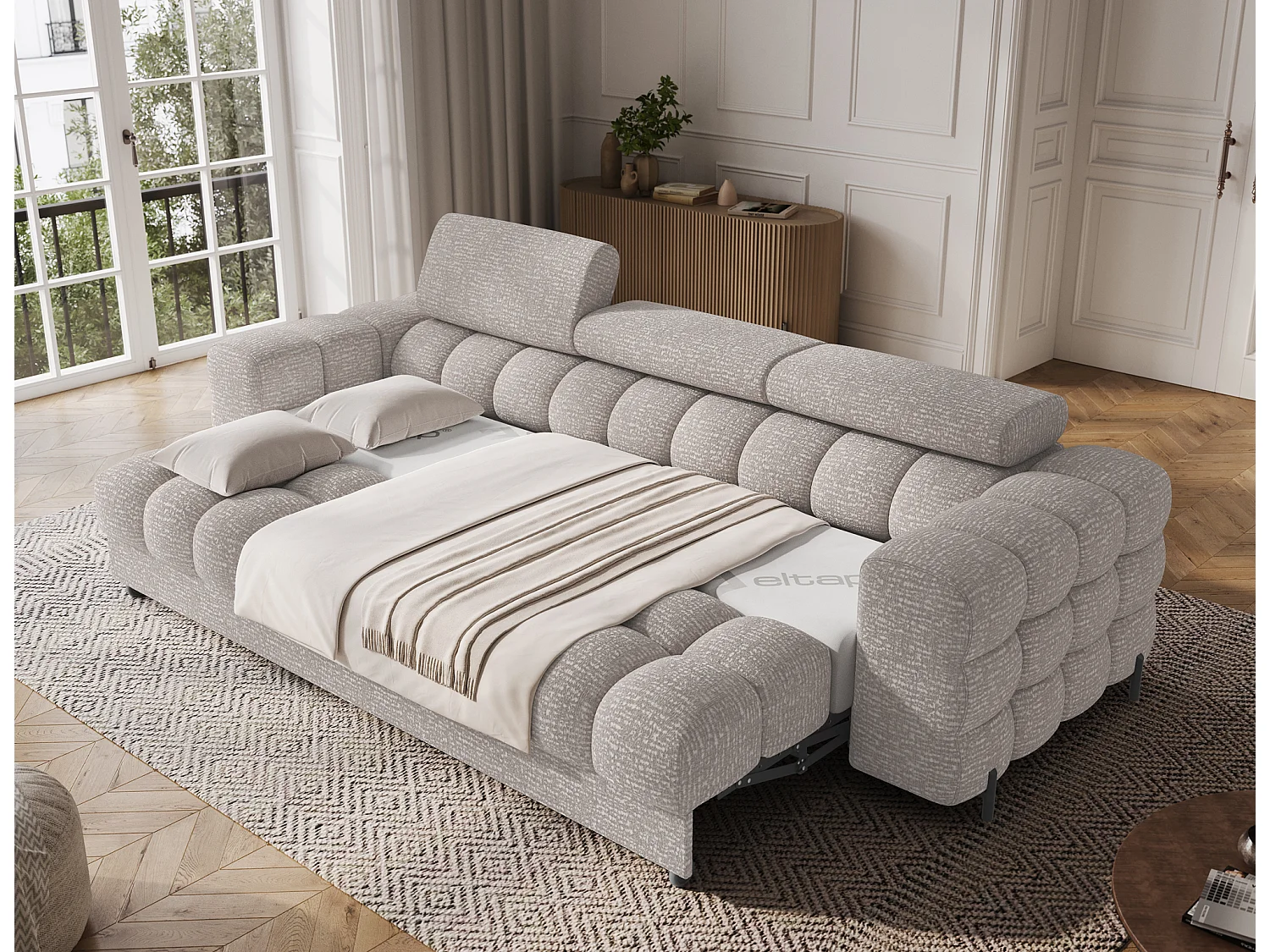 Canapé convertible 3 places MARGO en tissu – 175cm-Beige/Taupe