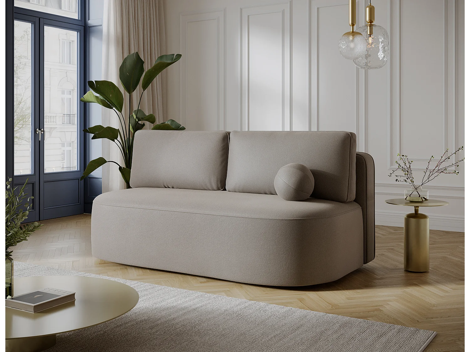 Canapé convertible 2 places KOURA tissu doux avec coffre – 193cm-Taupe