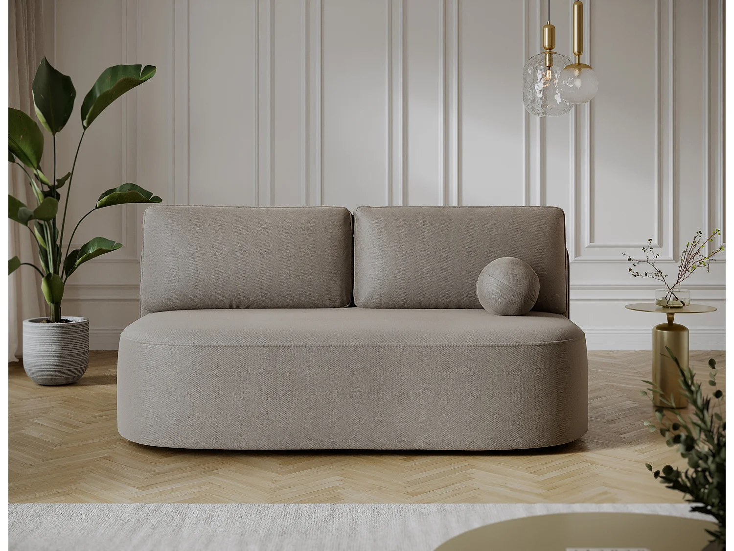 Canapé convertible 2 places KOURA tissu doux avec coffre – 193cm-Taupe