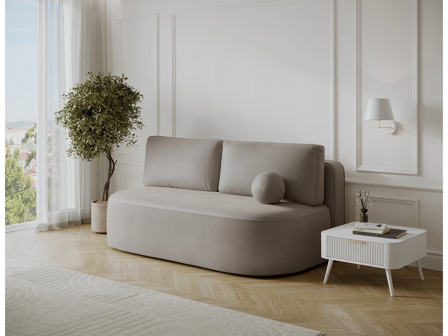 Canapé convertible 2 places KOURA tissu doux avec coffre – 193cm-Taupe