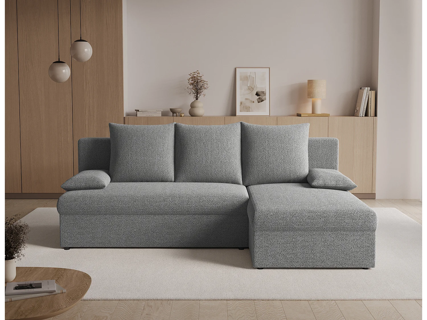 Canapé d’angle réversible convertible GARY en tissu côtelé – 206cm-Gris