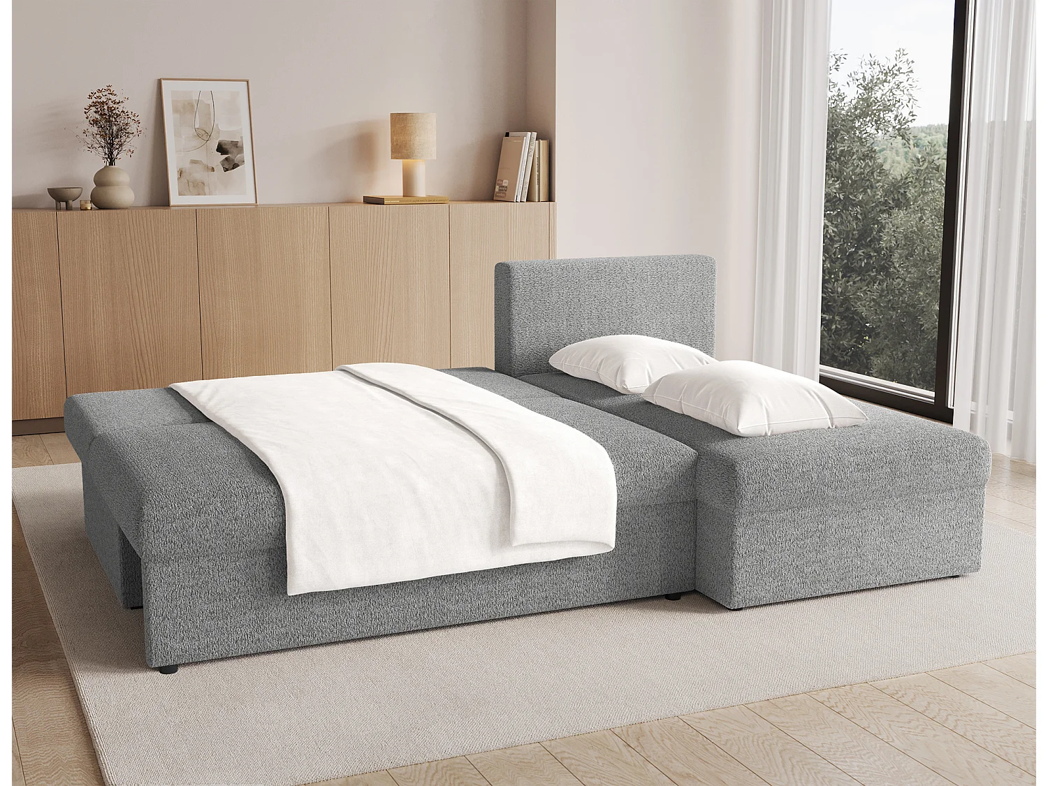 Canapé d’angle réversible convertible GARY en tissu côtelé – 206cm-Gris