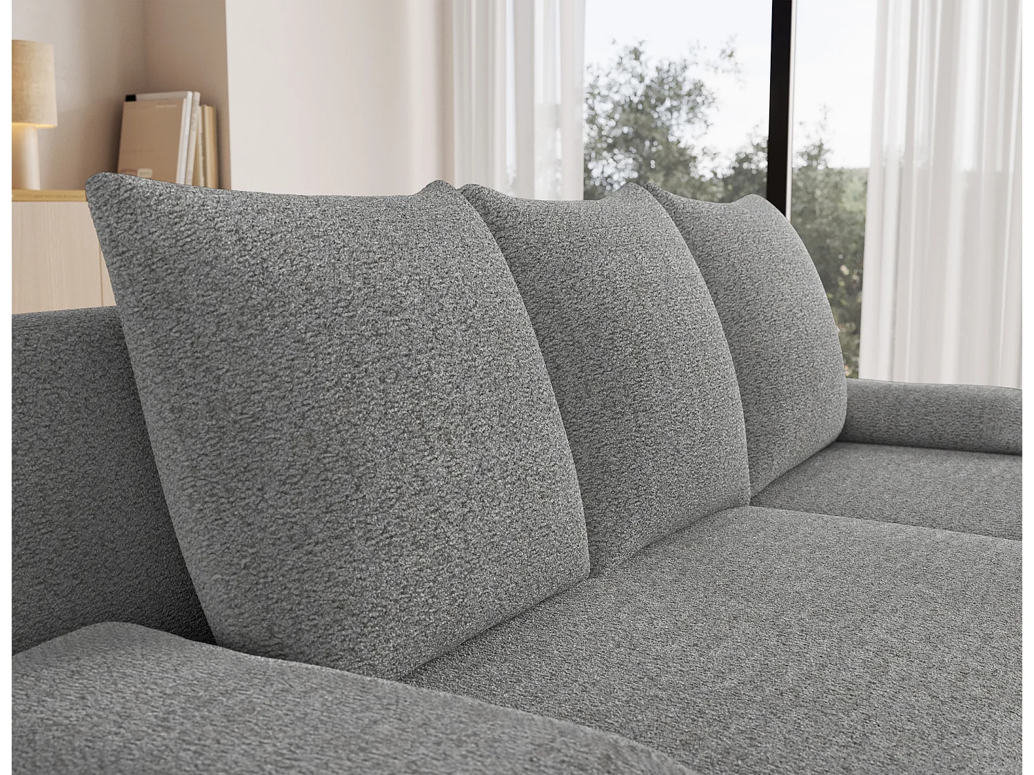 Canapé d’angle réversible convertible GARY en tissu côtelé – 206cm-Gris