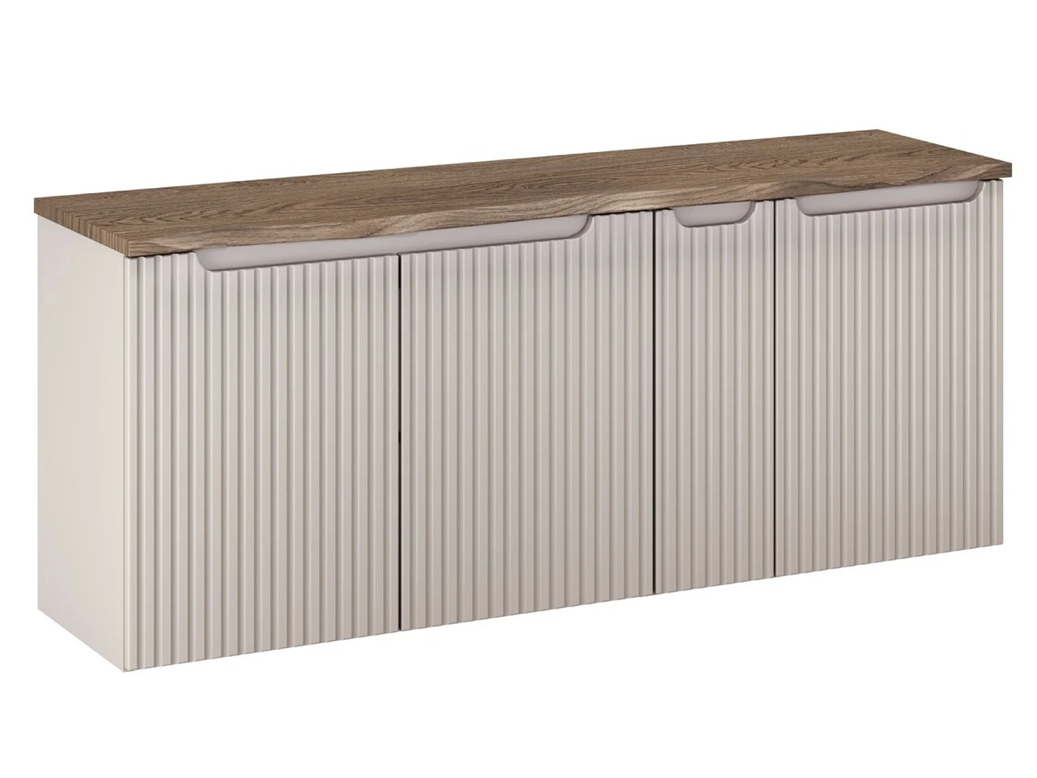 Ensemble meuble salle de bain suspendu NOVA 140cm taupe avec panier à linge et plan effet bois Chêne Casella