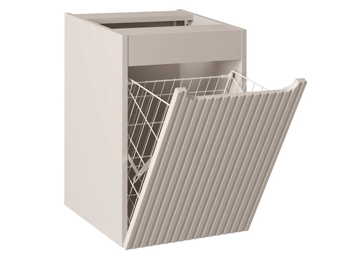 Ensemble meuble salle de bain suspendu NOVA 140cm taupe avec panier à linge et plan effet bois Chêne Casella