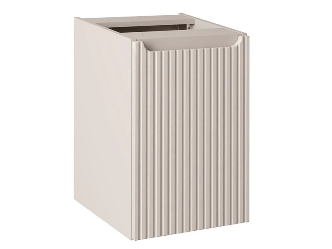 Ensemble meuble salle de bain suspendu NOVA 140cm taupe avec panier à linge et plan effet bois Chêne Casella